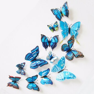 12 Stücke 7 Farben 3D Doppelte Schichten Schmetterling Wandaufkleber Kühlschrank Magnet Kunst Applique