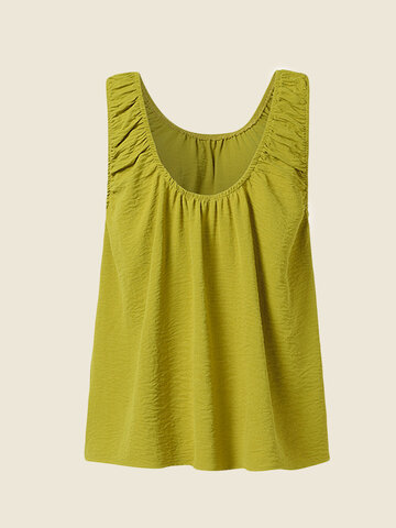 Solid Pleated Casual Sleeveless Tank
