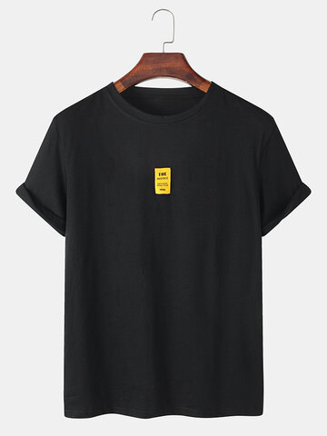 Letter Applique Round Neck T-Shirts