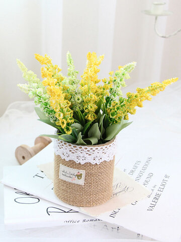 1PC Potted Lavender Artificial Flower Linen Bag Bonsai Home Office Garden Decor Artificial Green Leave Plant Decoration