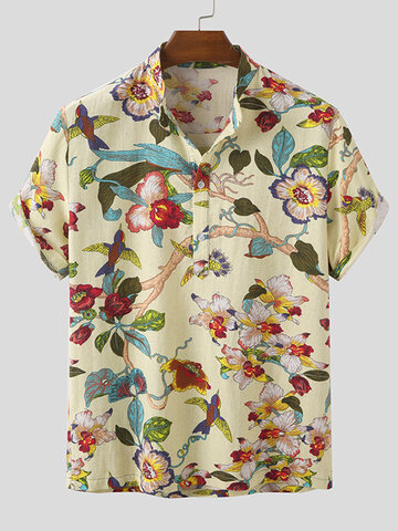 Allover Floral Print Henley Shirt
