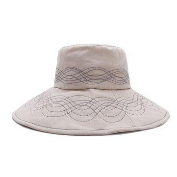 Grand chapeau de seau de parasol de larges bords de femmes-Beige