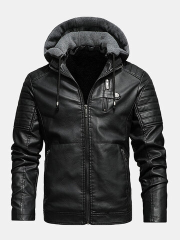 PU Leather Plus Velvet Hooded Jackets