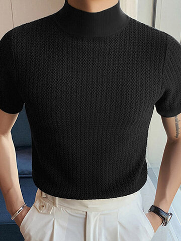 Half-collar Solid Short Sleeve T-shirt