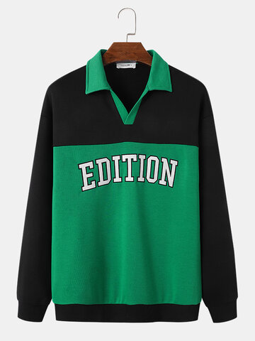 Letter Embroidered Johnny Collar Sweatshirts