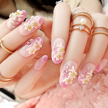 

Carved Stereoscopic Flower Fake Nails, Pink