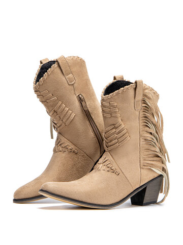 Tassel Low-Heel  Mid-calf Cowboy Boots
