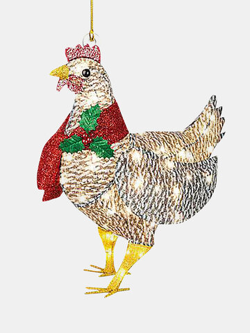 1 PC Acrylic Christmas Light-UP Scarf Chicken Decoration On Christmas Tree Hanging Ornament