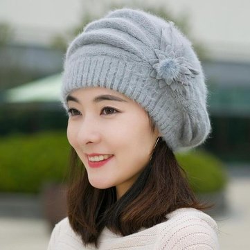 Warm Knitted Beret Skullies Crochet Bonnet Fur Hat