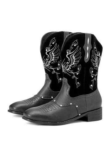 Rhinestone Embroidery Square-toe Cowboy Boots