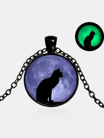 Moon Black Cat Necklace