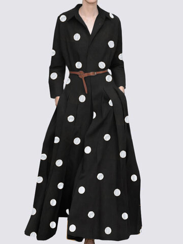 Polka Dot Print Pleated Maxi Dress