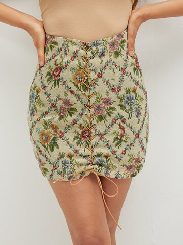Floral Pattern Tie Front Mini Skirt