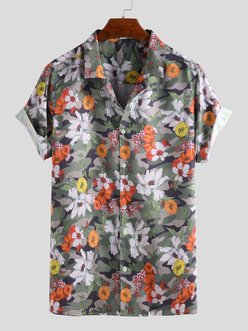 Mens Funny Hawaiian Floral Printed Shirts