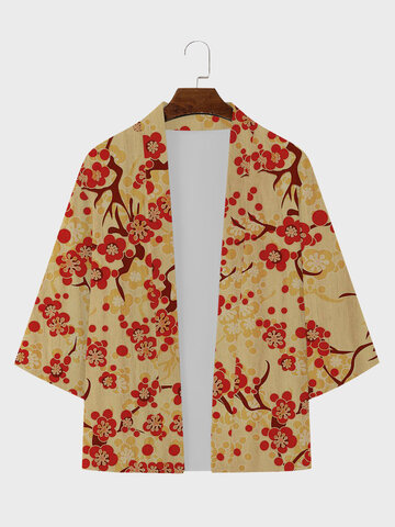 Allover Japanese Floral Print Kimono