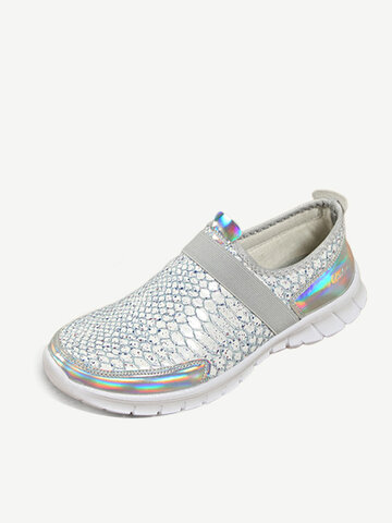 Sports Snake Skin Sequined Slip On Shoes