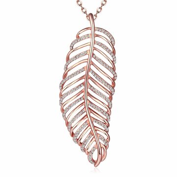 Collar simple de lujo Collar de diamantes de imitación de hojas huecas de oro rosa para regalo