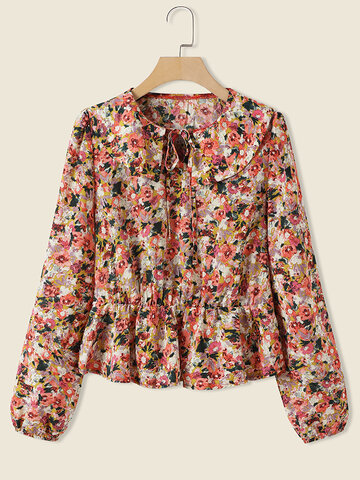 Цветочный Шаблон Блуза с завязками спереди