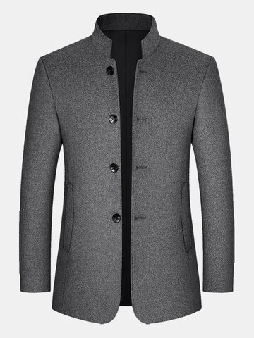 Pure Color Stand Collar Woolen Overcoats