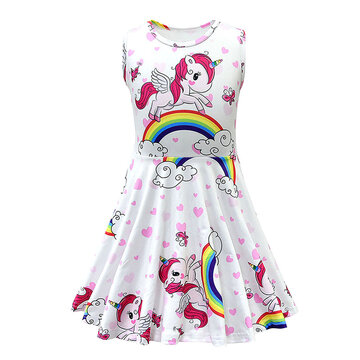 Rainbow Unicorn Girls Dress For 3-11Y