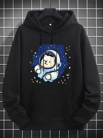 Cartoon Astronaut Bear Print Hoodies