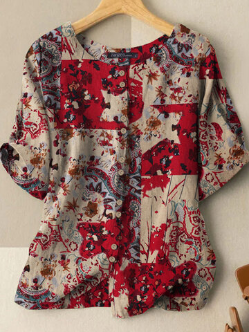 Allover Print Button Front Blouse