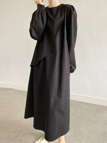Vestido assimétrico de manga comprida com cadarço