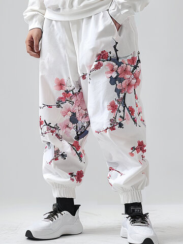 Pantalon à poignets élastiques en fleurs de cerisier