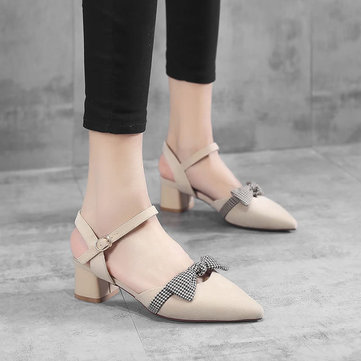

Season New Women's Shoes With A Word Buckle With Shallow Mouth Single Shoes Baotou Sandals Female Pointed Thick Heel Shoes Women
