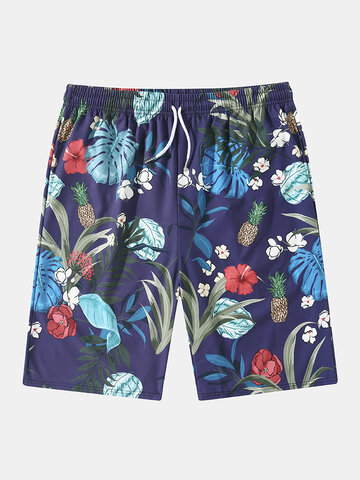 Tropical Plants Print Holiday Shorts