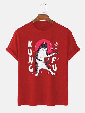Kung Fu Cat Print T-Shirts