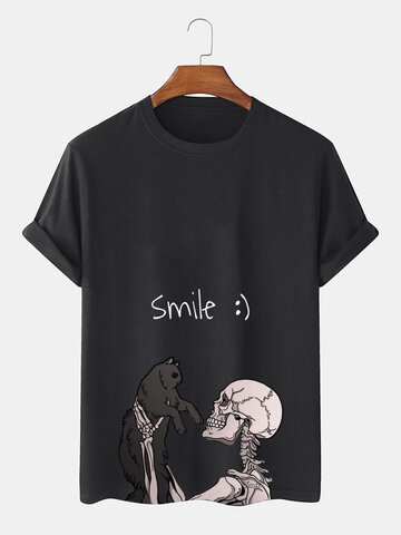 Cartoon Animal Skull Print T-Shirts