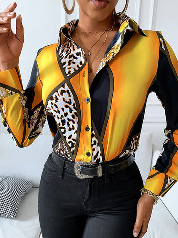 Contrast Color Leopard Print Shirt
