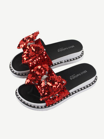 

Heli Shark Season New Fashion Bow Word Female Slippers Thick Bottom Beads With Casual Non-slip Beach Sandals