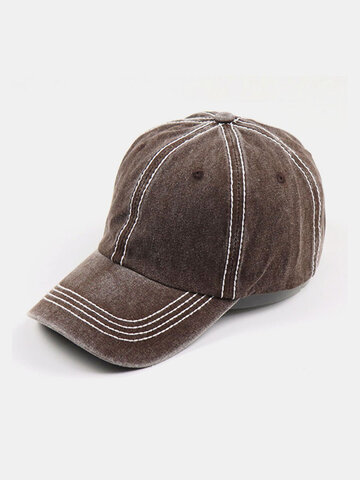 Simple Solid Color White Line Washed Baseball Cap