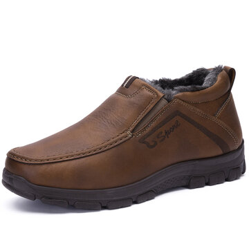 Men Plush Lining Warm Causal Leather Shoes