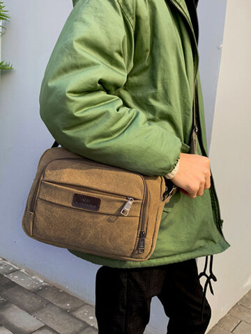 Menico Men's Washed Canvas Casual Shoulder Bag Messenger Bag