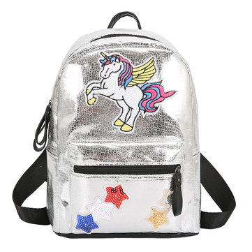 New Trend Fashion Bag Glossy Print Compact Backpack Rainbow Backpack Cute Wild