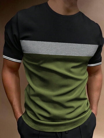 Colorblock Ribbed Trim T-Shirts