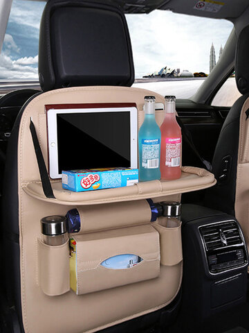 8 Stile Leder Wasserdichte Auto Aufbewahrungstasche Multifunktions-Hängetasche Autositz Aufbewahrungsbehälter Klappbarer Esstisch