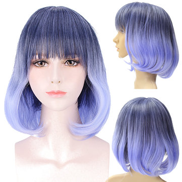 35-40cm Blue Gradient Cosplay Wig Woman Medium Length Short Wave Hair Harajuku Wigs