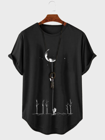 Astronaut Moon Print T-Shirts