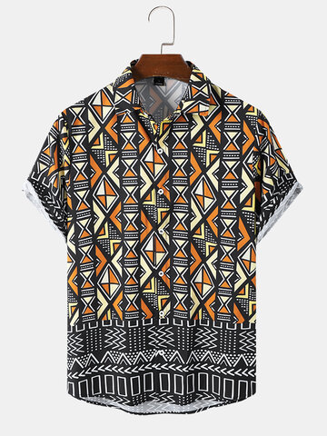 Geometric Print Patchwork Shirts
