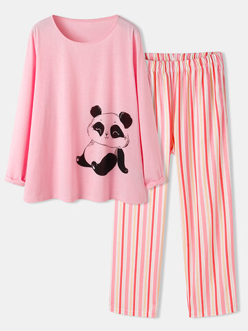 Cute Panda Print Home Pajamas Sets