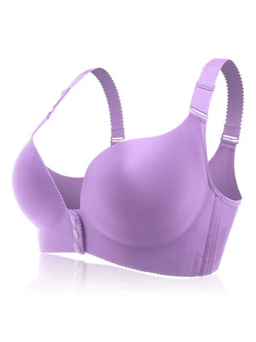 Plus Size Front Button Wireless Gather Seamless Thin Adjustable Bra DD Cup 