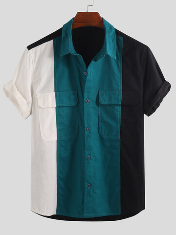 Mens Funny Contrast Color Loose Shirts