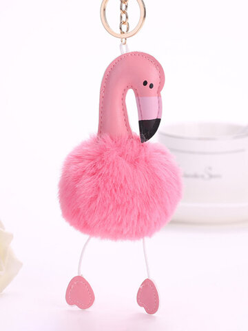 Cute Flamingo Fur Ball Keychain