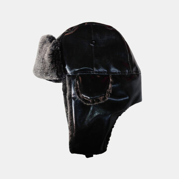 Collrown Men Faux Leather Velvet Winter Keep Warm Trapper Hat