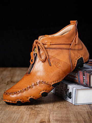 Men Cow Leather Hand Stitching Ankle Boots