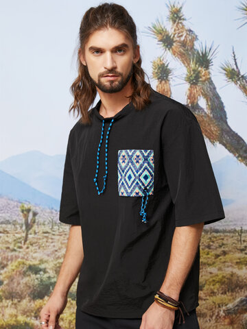 Camisetas desenhadas com cordão de bolso navajo